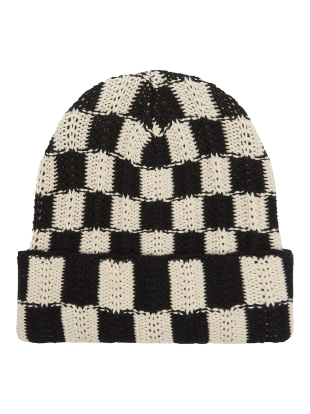 SUNDAYS Black & Cream Checkerboard Knit Beanie